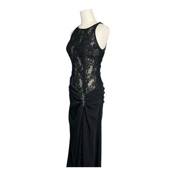 Saison Blanche Couture Black Sheer Lace Formal Dress Gown Black Tie S / M - Picture 2 of 12